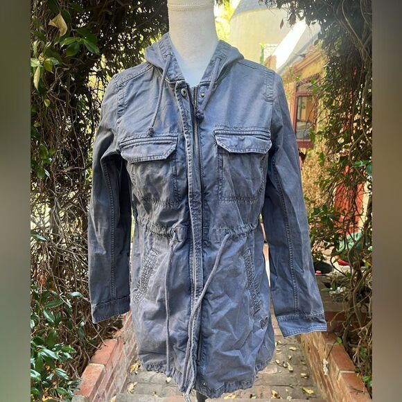 AMERICAN EAGLE DISTRESSED CANVAS UTILITY JACKET HOODED PARKA COAT FADED GRAY S - Picture 10 of 13